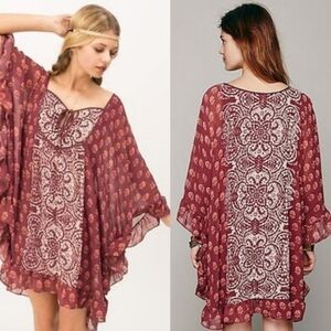 Free People Marla Deams Bohemian Printed Cape Flutter Sleeve Mini Dress